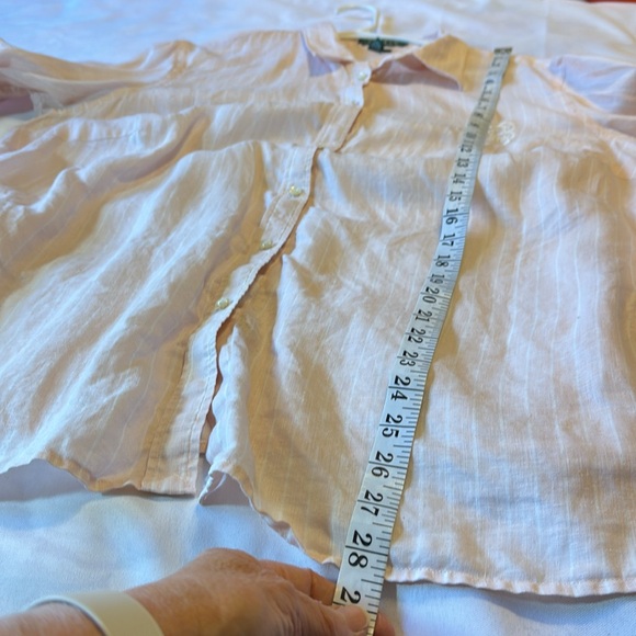 Lauren Ralph Lauren Light Pink Linen Striped Shirt Size 1X - Picture 12 of 14